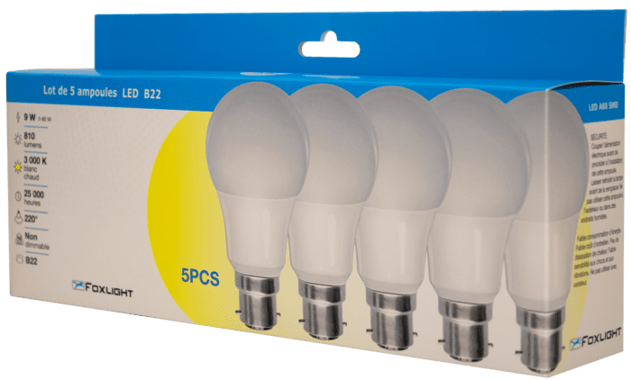 Lot de 5 Ampoules LED – 9W – B22 – 3000 K – Image 3