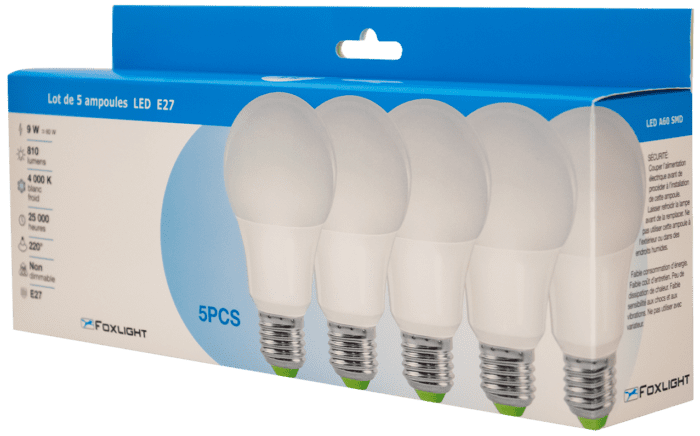 Lot de 5 Ampoules LED - 9W - E27 - 4000 K – Image 3