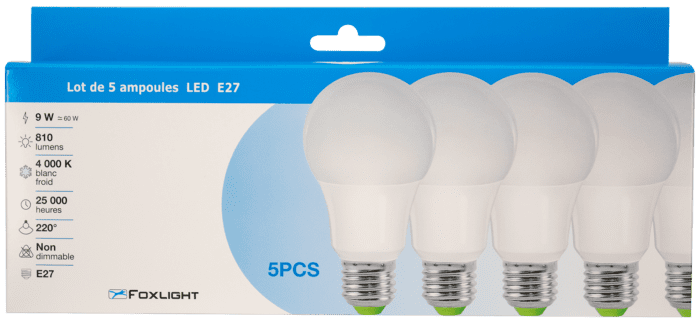 Lot de 5 Ampoules LED - 9W - E27 - 4000 K – Image 2