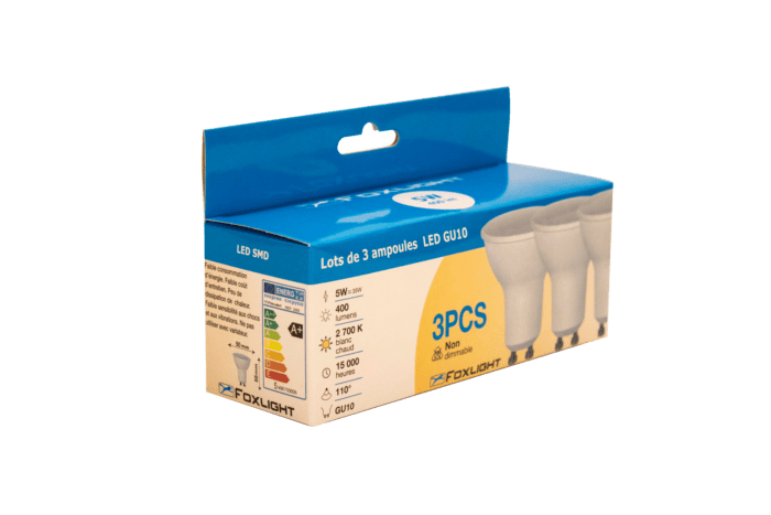 Lot de 3 ampoules LED - 5W - GU10 - 2 700 K – Image 3